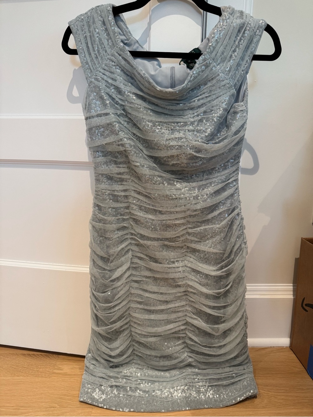 Ralph Lauren Silver Sequin Ruched Mini Dress